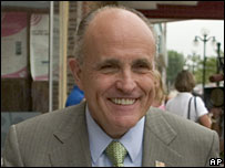 Rudy Giuliani on the campaign trail in Webster City, Iowa, on 6 August 2007